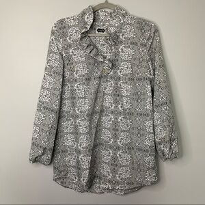 Women’s Mud Pie gray floral patterned ruffle collar blouse size XS
